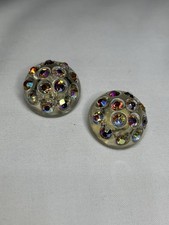 2 Vintage Shank Plastic Buttons  High Mound Dome  Aurora Borealis Rhinestones