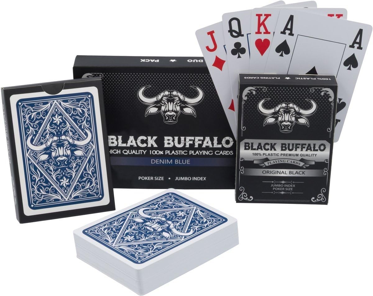 Cartes de poker imperméables Black Buffalo pour soirées et jeux de table