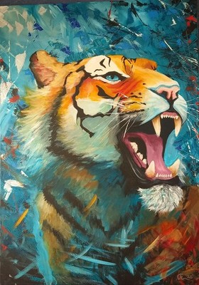 Tieger: The roar of the tiger - Acrylgemälde Orginal Unikat, 70h X 50b