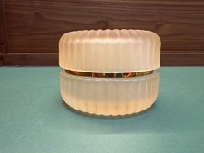 Vintage Vanity Box Trinket Pink Frosted Glass with Gold Metal Trim