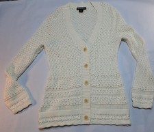 Eddie Bauer Cream 100 Cotton Knit L/S Cardigan Sweater Button Front Size TL