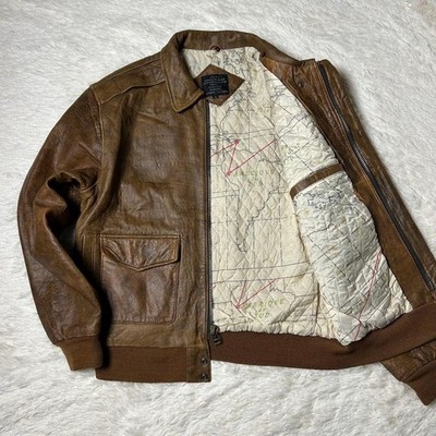 The REAL McCOY S  A-2 Type Flight Leather Jacket Map Lining Brown Size