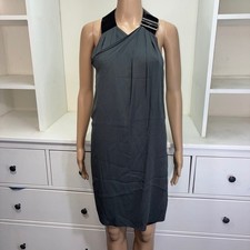 ROSAE MICHALSKA Grey Asymmetrical Buckle Neck Drape Dress Women