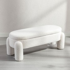 Faux Fur Upholstered Storage Bench Modern Bedroom Window Seat White