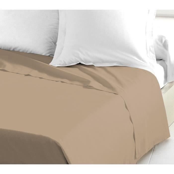 Drap plat beige LOVELY HOME en pur coton 240x300 cm pour lit double élégant