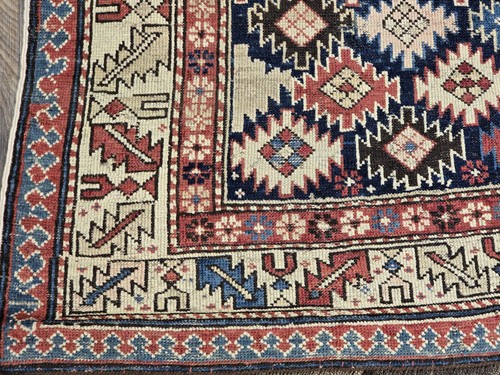 1880 Antique Caucasian Shirvan Rug 3ft 9" By 5ft Navy Ground Ivory Blue Bronze - Picture 7 of 12