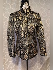 Chico's Gold/Black Metallic Snake-Print Quilted Satin Blazer Jacket sz 1 8/10 