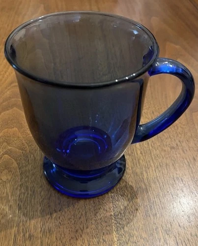 Blue Glass Anchor Hocking Mug Cobalt Pedestal  Coffee Cup