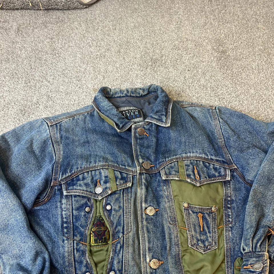 Винтажная мужская куртка Canyon River Blues средний размер пэчворк с подкладкой джинсовая ткань 90-е - Изображение 4 из 4