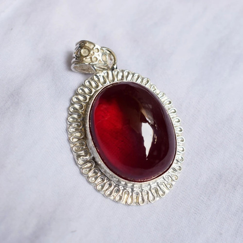 74 CT+ Natural Red Ruby Pendant 925 Sterling Silver Plated Handmade Jewelry - Afbeelding 2 van 8