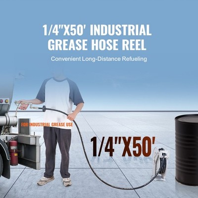 Fuel Hose Reel, 1/ 4'' x 50', Extra Long Retractable Grease Hose Reel, Spring