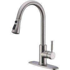 Single Handle Brushed Nickel Kitchen Faucet Pull Out Sprayer Durable Stainles...