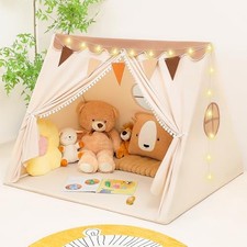 Kids Tent Indoor with Star Lights and Flags - Play Tent for Kids Ages 4-8,