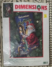 Dimensions Christmas Stocking Kit Cross Stitch Peeking at Santa 8620 1999 