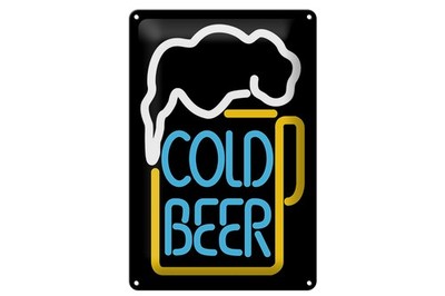 Blechschild Alkohol 20x30 cm Cold Bear Reklame Neonoptik Deko Schild
