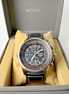 SEIKO Pilot Chronograph 7T62-0HM0 Quartz Men's Watch Date Black