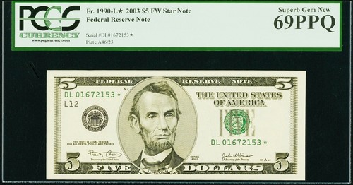 $5 2003 Federal Reserve* Star Note PCGS Superb Gem New 69 PPQ - Picture 3 of 3