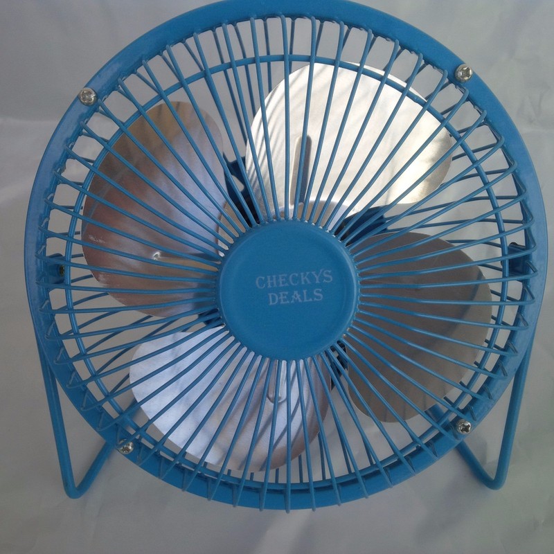 Checkys Deals 4 inch metal usb powered fan office computer desk portable BLUE