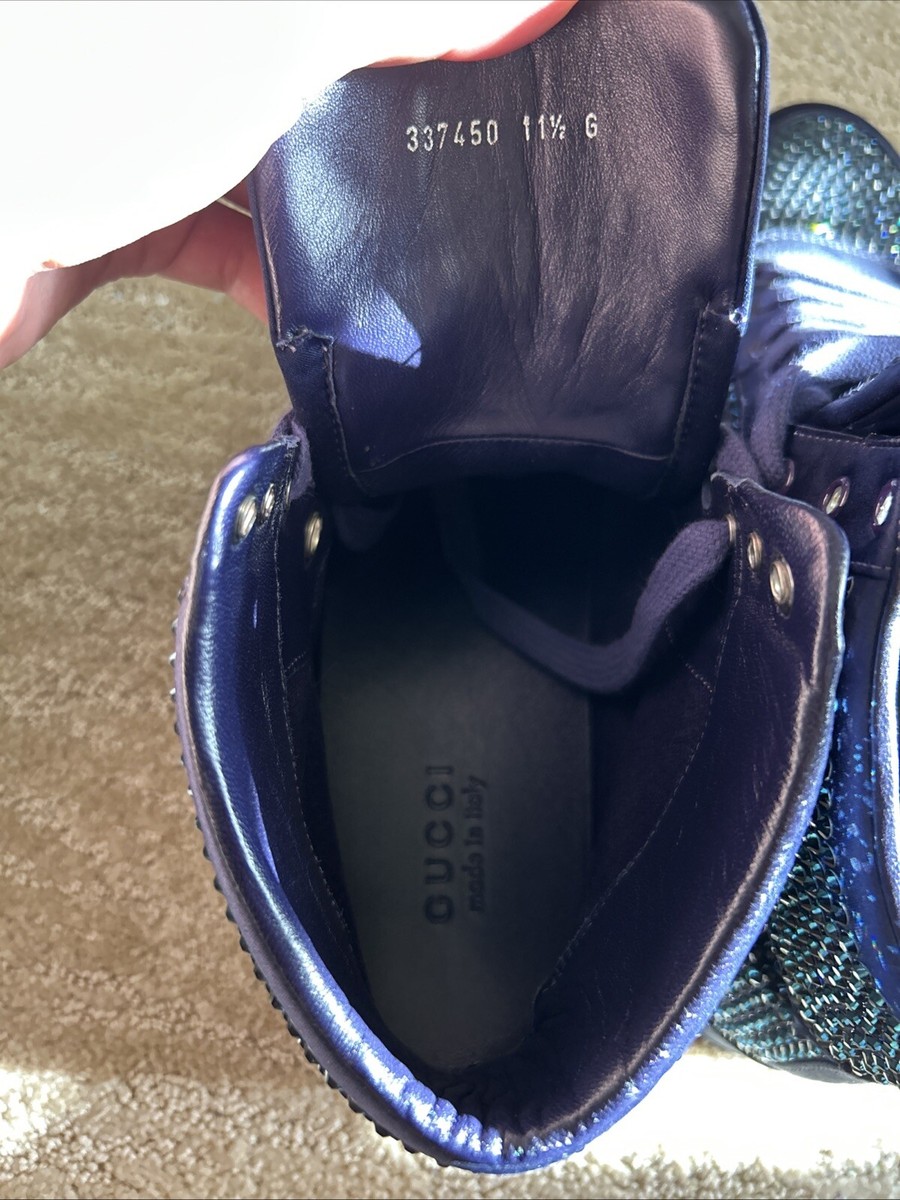 Gucci Purple Crystal Embellished Satin And Leather High Top