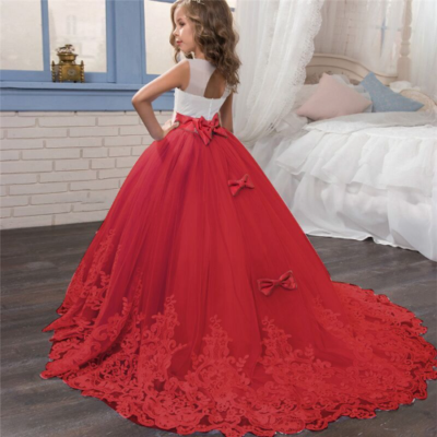 Teen Girl Bridesmaid Dress Wedding Lace Elegant Kids Prom Pageant Long Dress  | eBay