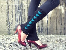 Womens Knit Leg Warmers Handmade Ladies Leggings Black Knitted Legwear Teens