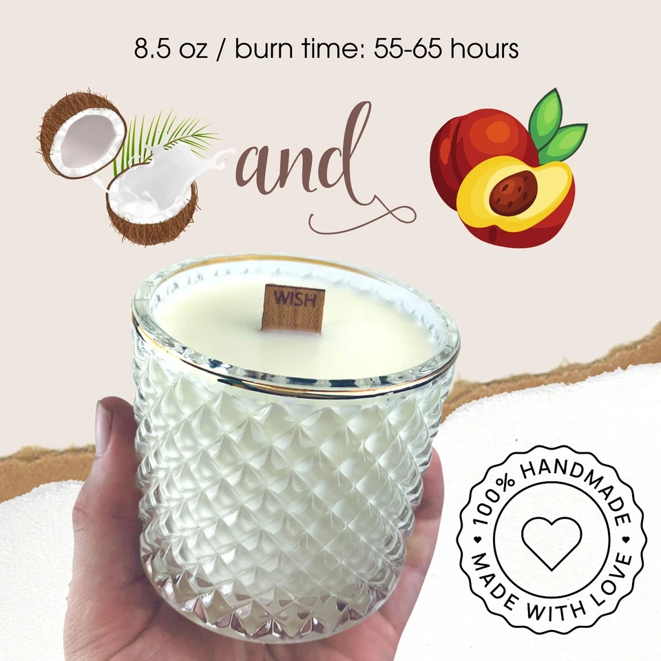 Wooden Wick Candle Coconut mil & Nectarine Refreshing and Relaxing Soy Candle - Image 2 of 4