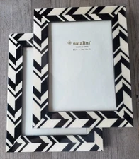 Natalini Italy Marquetry Frames Ivory and Ebony Arrows 5 x 7 – Set of Two - NEW