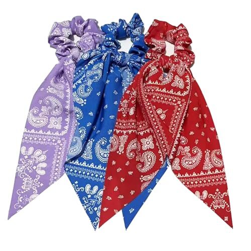 3PCS Hair Scrunchies with Bow Ponytail Scrunchie Scarf Hair Tie Elastic Paisley