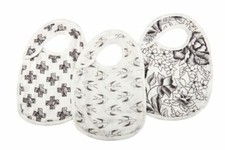 Set of 3 Black and White Muslim Cotton Snap Bibs from Newcastle