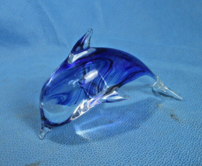 Blown Glass Dolphin in Blue 6'' Long
