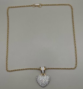 Authentic Swarovski Swan Women’s Pendant Necklace Gold Plated Puffy Heart Crystals 20.5”