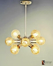 Mid Century Style Brass light Chrome Finish Sputnik Chandelier 12 Arms Lighting