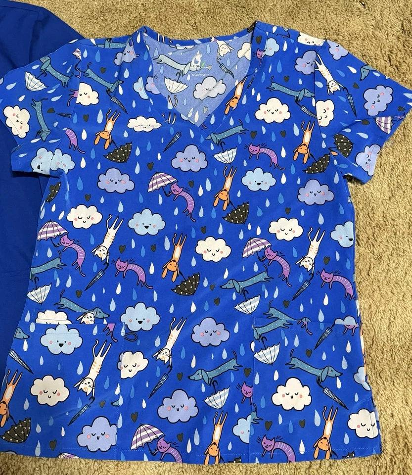 Lot Of 3 Women’s Scrub Tops Size L Cherokee & GT Performance, Disney, Medical - Image 2 of 4