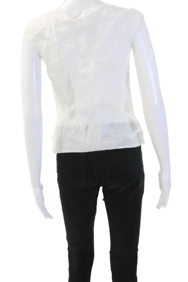 Blusa Max Studio Mujer Bohemia Lino Sin Mangas Blanca Talla PS Foto 3 de 4