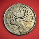 1945  🇨🇦 Canada 25c Silver Quarter George VI Circulated W/ nice details Toned