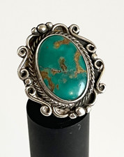 VTG Navajo Native American Sterling Silver Green Turquoise Size 5 Ring 8.7 Grams