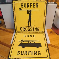 LOT OF 2 GONE SURFING SURFER CROSSING WALL PLAQUE SIGN