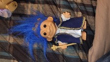 Vintage Russ Berrie King With Scepter Troll Doll 5 Blue Hair