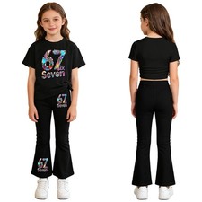 Girls Costume Round Neck Dancewear Elastic Waistband Outfits Sportswear Sports