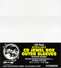 Resealable CD Outer Sleeves - Holds 1 Jewel Box - Clear 100 Sleeves 