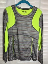 Fila Sports Running Womens Shirt MediumLong Sleeve Neon Yellow Multicolor Stripe
