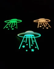 Glow In The Dark Vinyl Decals Alien UFO Lift Off Medium Size Lit Studios New