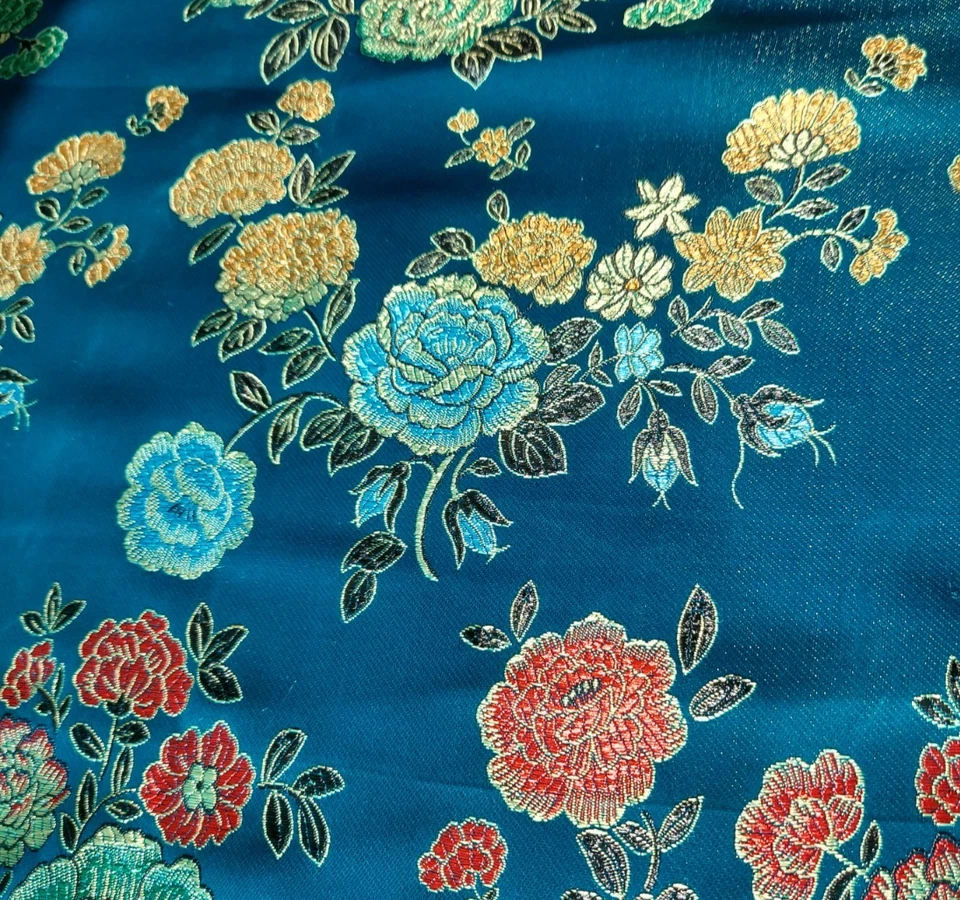 Karneval Kostüm 0,5m Brokat Jaquard türkis Blumen Barock Fastnacht 90cm breit - Bild 4 von 4