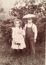 1890  s VTG School Kids Brother Sister Hold Porcelain Doll CABINET CARD PHOTO