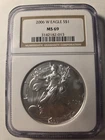 2006 W SILVER EAGLE NGC MS69 (2 MILK Spots) BROWN LABEL -LOW Mintage 250k