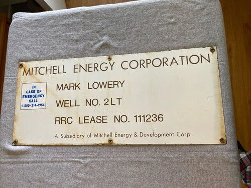 Vintage Porcelain Oil Field Lease  Sign - Mitchell Energy Corp.  Mark Lowery 30”