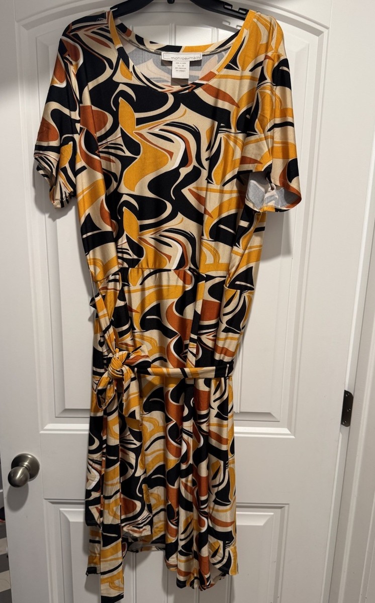 Monroe + Main Abstract Print Faux Wrap Midi Dress Size 2X Stretch