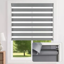 Cordless Zebra Blinds for Windows - Dual Layer Light Filtering & Blackout Rol...