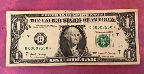 2017 DOLLAR BILL STAR NOTE FOUR ZEROS G 0000 7558*