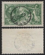 GB 1913 £1 green seahorse fu 1915 Guernsey cds, as scan sg403